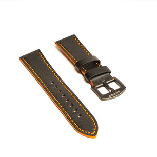 Black & Orange Leather Race Strap - Magnus Watch